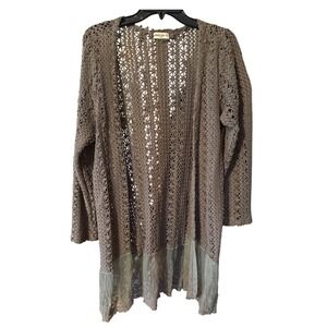 Studio Gem Q Open‎ Knit Crochet Duster Cardigan Lace Trim X Large XL